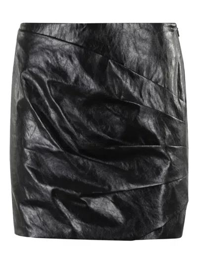 Federica Tosi Draped Leather-effect Mini Skirt In Black