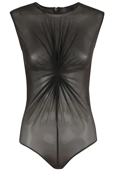 Federica Tosi Draped Tulle Bodysuit With Elegant Gathered Detail In Gray