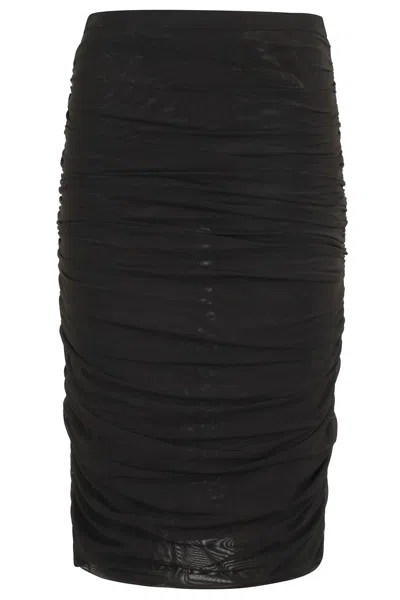 Federica Tosi Draped Tulle Midi Skirt With Side Zipper In Black