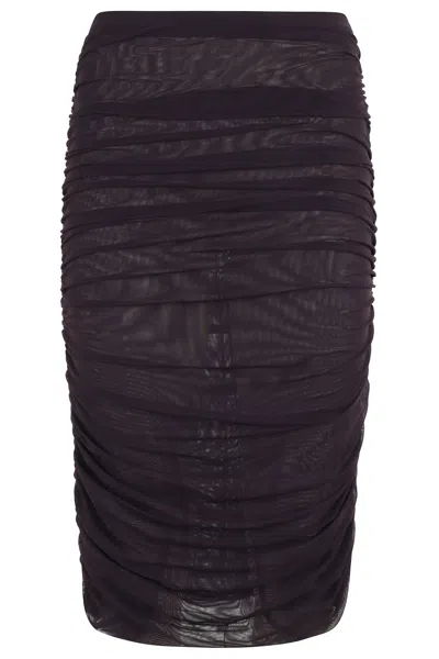 Federica Tosi Draped Tulle Midi Skirt With Side Zipper Closure In Brown