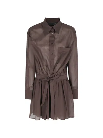 Federica Tosi Drawstring-waist Cotton-muslin Mini Dress In Brown