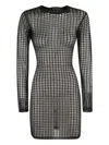 Federica Tosi Flexage Black Crewneck Dress With Check Motiv All-over And Open Rear In Fabric Woman