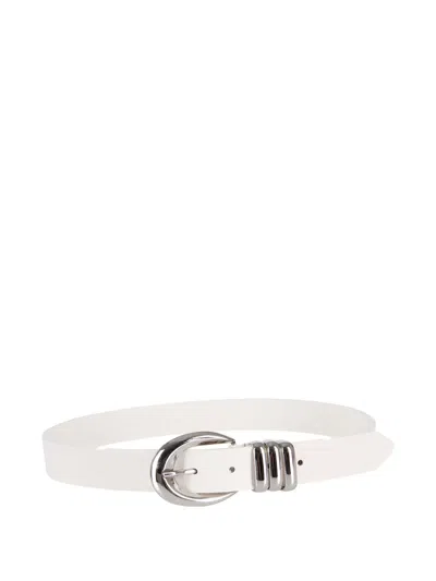 Federica Tosi Narrow Leather Belt With Polished Silver Buckle In White