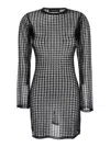 Federica Tosi Flexage Black Crewneck Dress With Check Motiv All-over And Open Rear In Fabric Woman