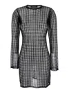 Federica Tosi Flexage Black Crewneck Dress With Check Motiv All-over And Open Rear In Fabric Woman In Black