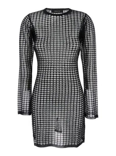 FEDERICA TOSI 'FLEXAGE' BLACK CREWNECK DRESS WITH CHECK MOTIV ALL-OVER AND OPEN REAR