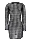 Federica Tosi Flexage Black Crewneck Dress With Check Motiv All-over And Open Rear In Fabric Woman In Black