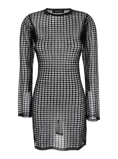 Federica Tosi Flexage Black Crewneck Dress With Check Motiv All-over And Open Rear In Fabric Woman