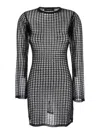 Federica Tosi Flexage Black Crewneck Dress With Check Motiv All-over And Open Rear In Fabric Woman In Black