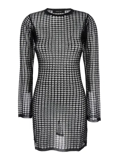 FEDERICA TOSI 'FLEXAGE' BLACK CREWNECK DRESS WITH CHECK MOTIV ALL-OVER AND OPEN REAR IN FABRIC WOMAN