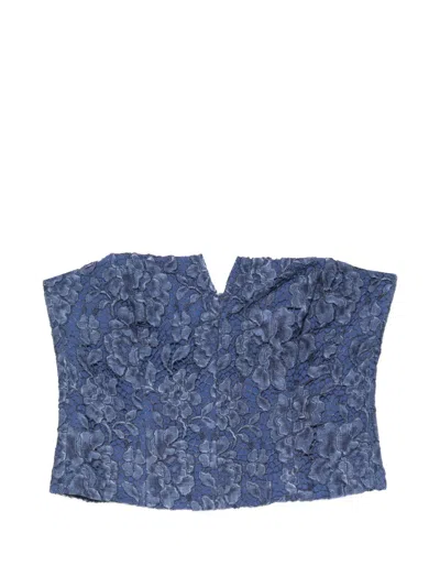 Federica Tosi Floral-lace Strapless Top In Blue