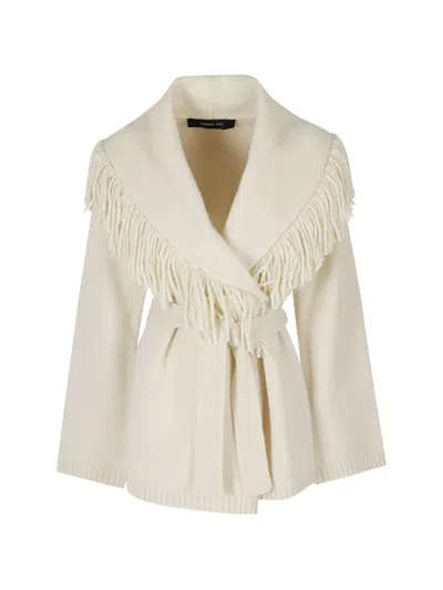 Federica Tosi Fringe-trim Belted Cardigan In Neutral