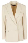 Federica Tosi Butter-coloured Double-breasted Jacket In Wool Blend In Burro