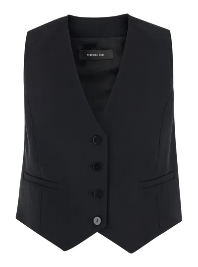 FEDERICA TOSI BLACK VEST WITH BUTTONS IN WOOL BLEND STRETCH WOMAN