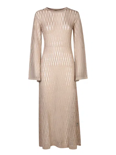 Federica Tosi Gold Perforated Knit Long Dress In Metallic