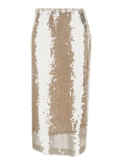 FEDERICA TOSI METALLIC COLORED SKIRT WITH MESH DESIGN AND ALL-OVER SEQUINS IN TECH FABRIC WOMAN