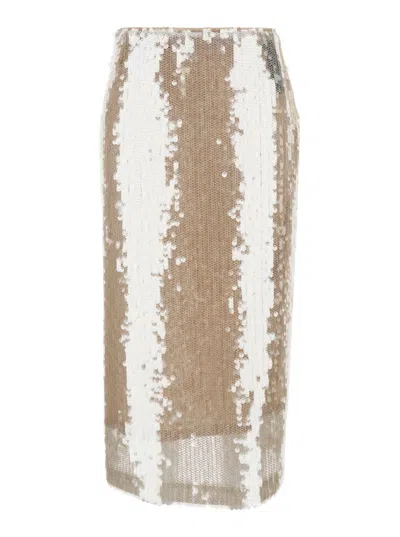 FEDERICA TOSI METALLIC COLORED SKIRT WITH MESH DESIGN AND ALL-OVER SEQUINS IN TECH FABRIC WOMAN