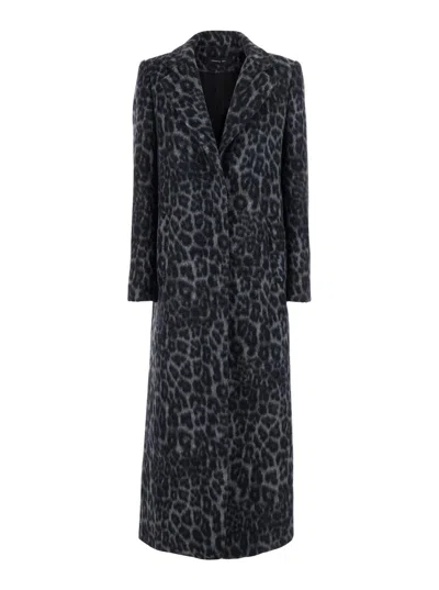 FEDERICA TOSI GREY COAT WITH ALL-OVER ANIMAL PRINT IN WOOL WOMAN