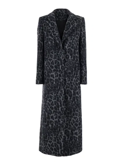 Federica Tosi Grey Coat With All-over Animal Print In Wool Woman In Gray