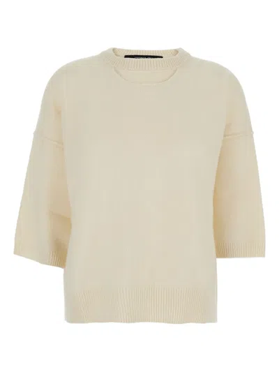 Federica Tosi Half-sleeved Wool-cashmere Blend Sweater In Neutral