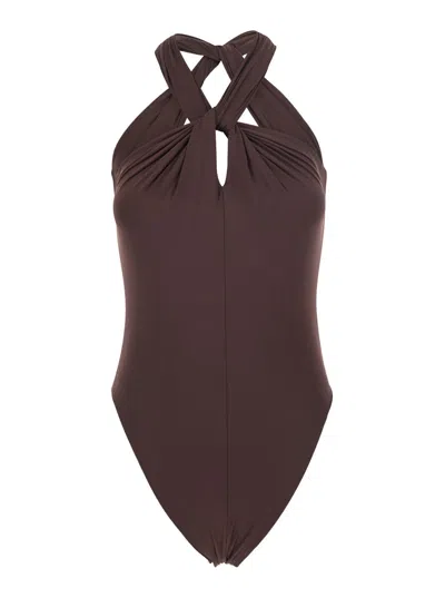 Federica Tosi Halter Neckline One-piece Swimsuit In Brown