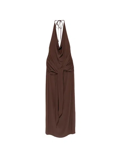 Federica Tosi Halterneck Gathered Maxi Dress In Brown