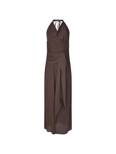 Federica Tosi Halterneck Maxi Dress In Brown
