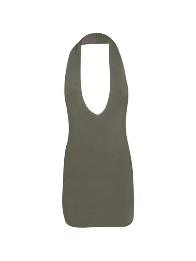 Federica Tosi Halterneck Ribbed-knit Mini Dress In Gray