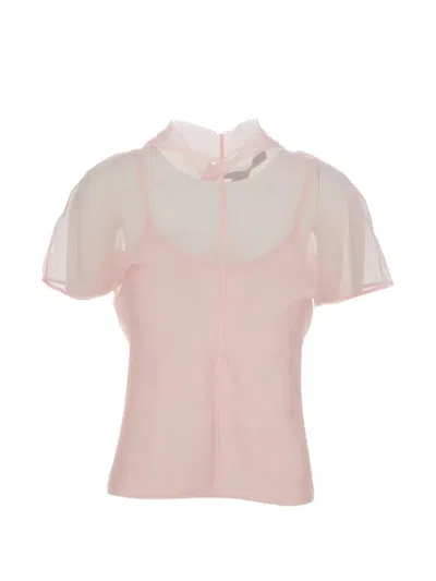 Federica Tosi Sheer Silk Organza Blouse With High Neck In Pink