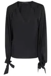Federica Tosi Tie-cuff V-neck Top In Black