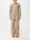 Federica Tosi Beige Jumpsuit With Patch Pockets On The Chest And Belt Loops On The Waist In Fabric Woman In Black