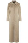 Federica Tosi Kaki Jumpsuit With Classic Collar In Neutrals