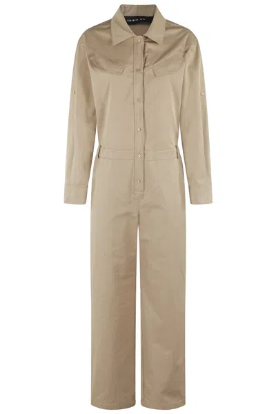 Federica Tosi Kaki Jumpsuit With Classic Collar In Neutrals