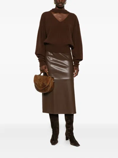 Federica Tosi Keyhole-neckline Balloon-sleeve Sweater In Brown