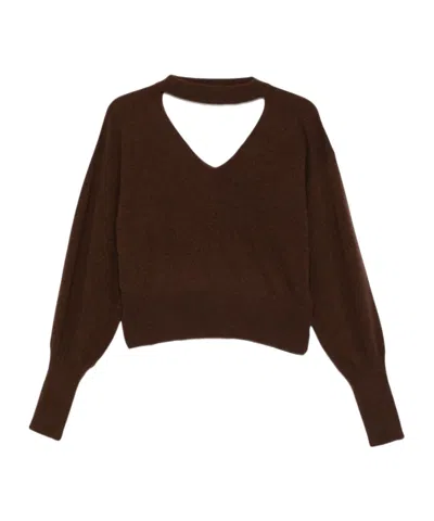 Federica Tosi Keyhole-neckline Balloon-sleeve Sweater In Brown