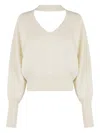 Federica Tosi Cut-out Design Long Sleeve Sweater With Deep V-neck In White