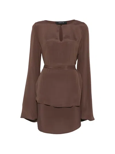Federica Tosi Keyhole-detail Flared-sleeve Mini Dress In Brown