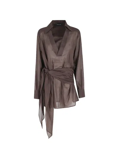 Federica Tosi Knot-detail V-neck Mini Dress In Brown