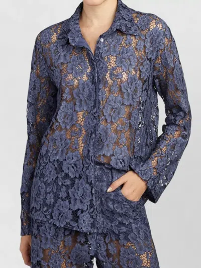 Federica Tosi Lace Shirt Long Sleeves Pointed Collar In Blue
