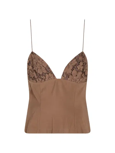 Federica Tosi Top Con Inserti In Pizzo In Brown