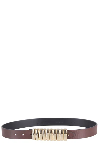 Federica Tosi Leather Belt With Distinctive Button Buckle In Brown
