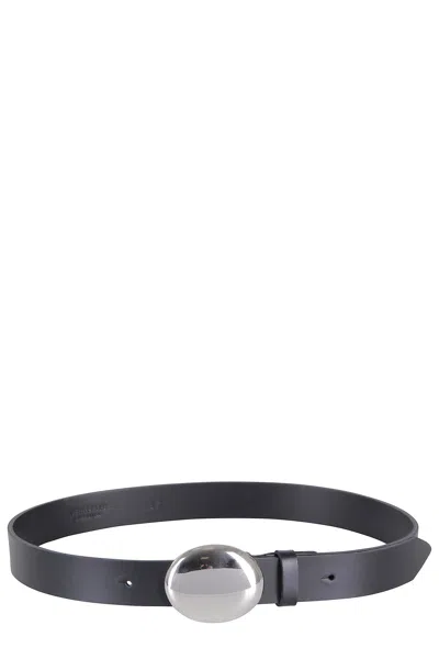 Federica Tosi Leather Belt With Distinctive Oval Silver Buckle In Black
