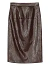 Federica Tosi Midi Faux Leather Skirt With Front Slit And Side Zipper In Brown