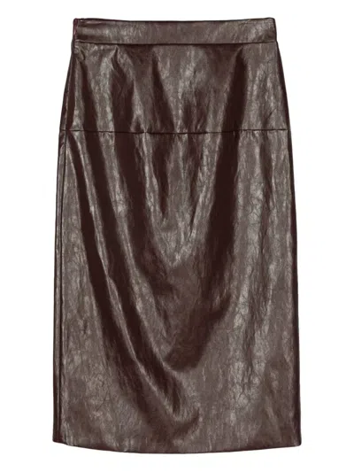 Federica Tosi Leather Split Midi Skirt In Brown