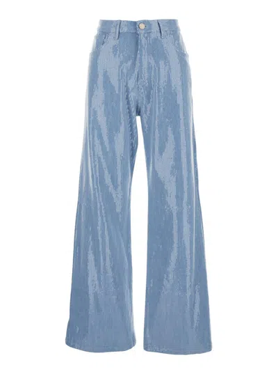 Federica Tosi Light Blue Five-pocket Jeans With All-over Sequins