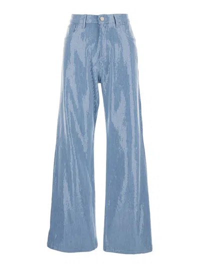 Federica Tosi Light Blue Five-pocket Jeans With All-over Sequins In Fabric Woman