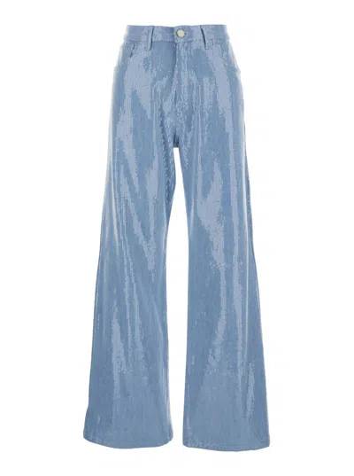 Federica Tosi Light Blue Five-pocket Jeans With All-over Sequins In Fabric Woman