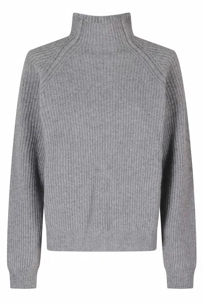 Federica Tosi Light Gray High Neck Ribbed Trim Wool-blend Turtleneck