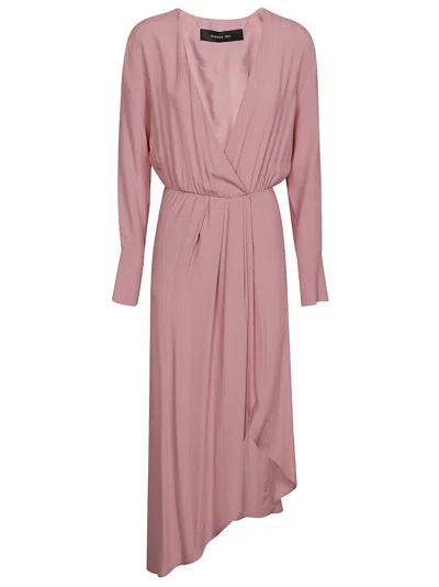 Federica Tosi Long Sleeve Asymmetrical Silk Midi Dress In Pink