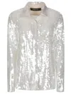 Federica Tosi Metallic Shirt With Mesh Design And All-over Applied Sequins In Tech Fabric Woman In Black